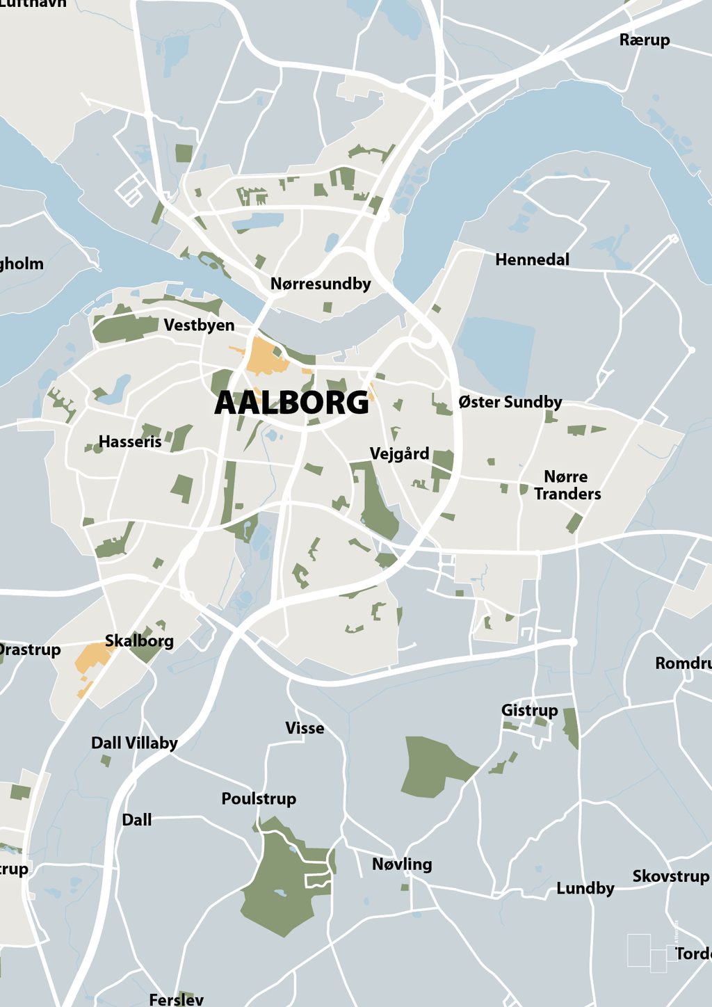 plakat: byplakat aalborg - kort - light drizzle-Byer-A1two3