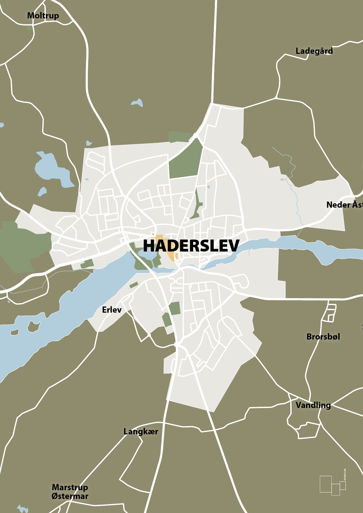 plakat: byplakat haderslev - kort - misty forrest-Byer-A1two3
