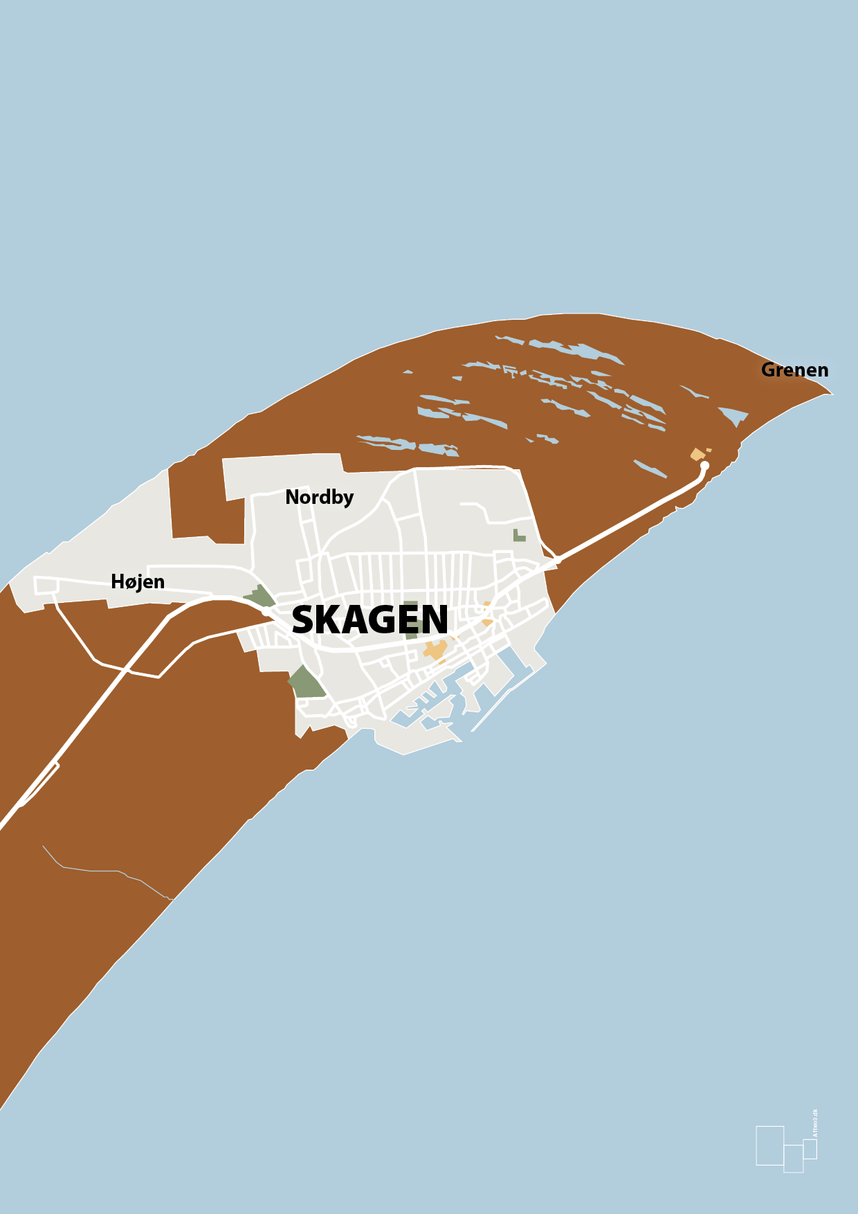 plakat: byplakat skagen - kort - cognac-Byer-A1two3