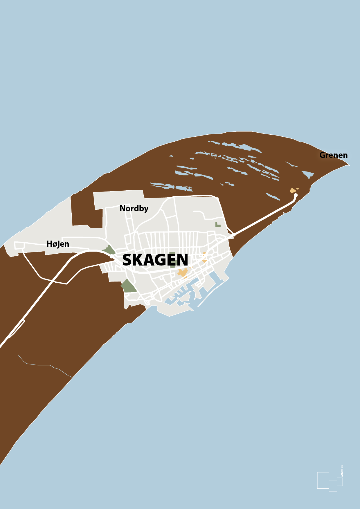 plakat: byplakat skagen - kort - dark brown-Byer-A1two3