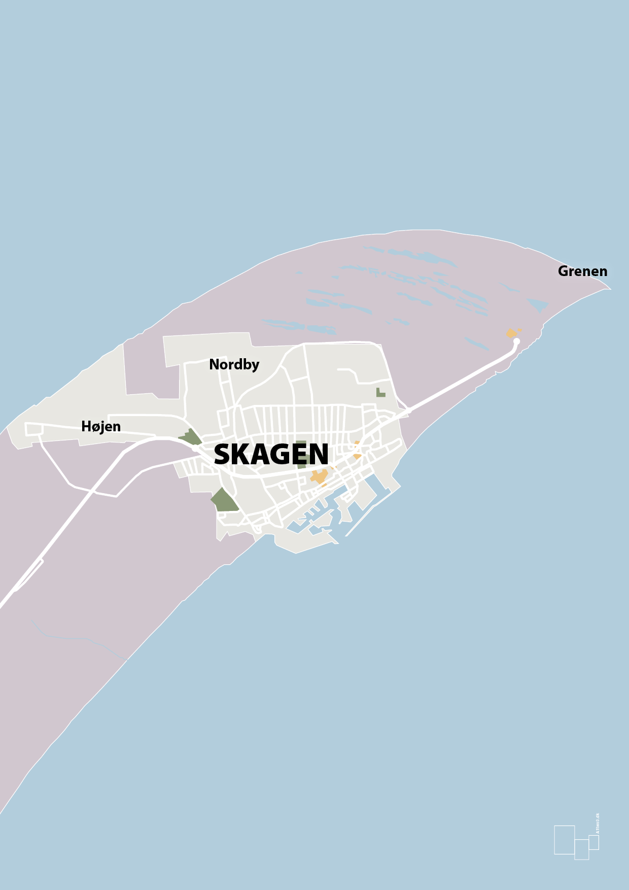 plakat: byplakat skagen - kort - dusty lilac-Byer-A1two3
