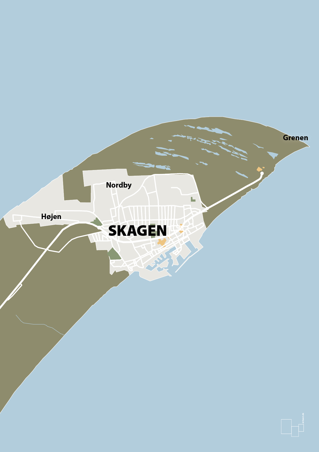 plakat: byplakat skagen - kort - misty forrest-Byer-A1two3