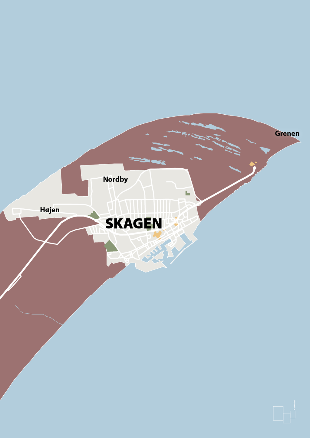 plakat: byplakat skagen - kort - plum-Byer-A1two3