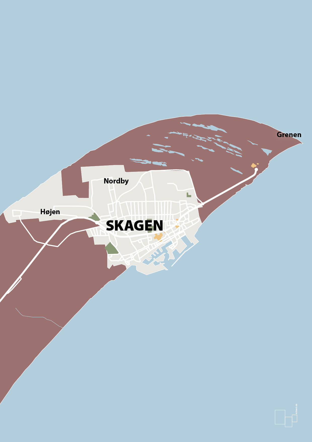 plakat: byplakat skagen - kort - plum-Byer-A1two3