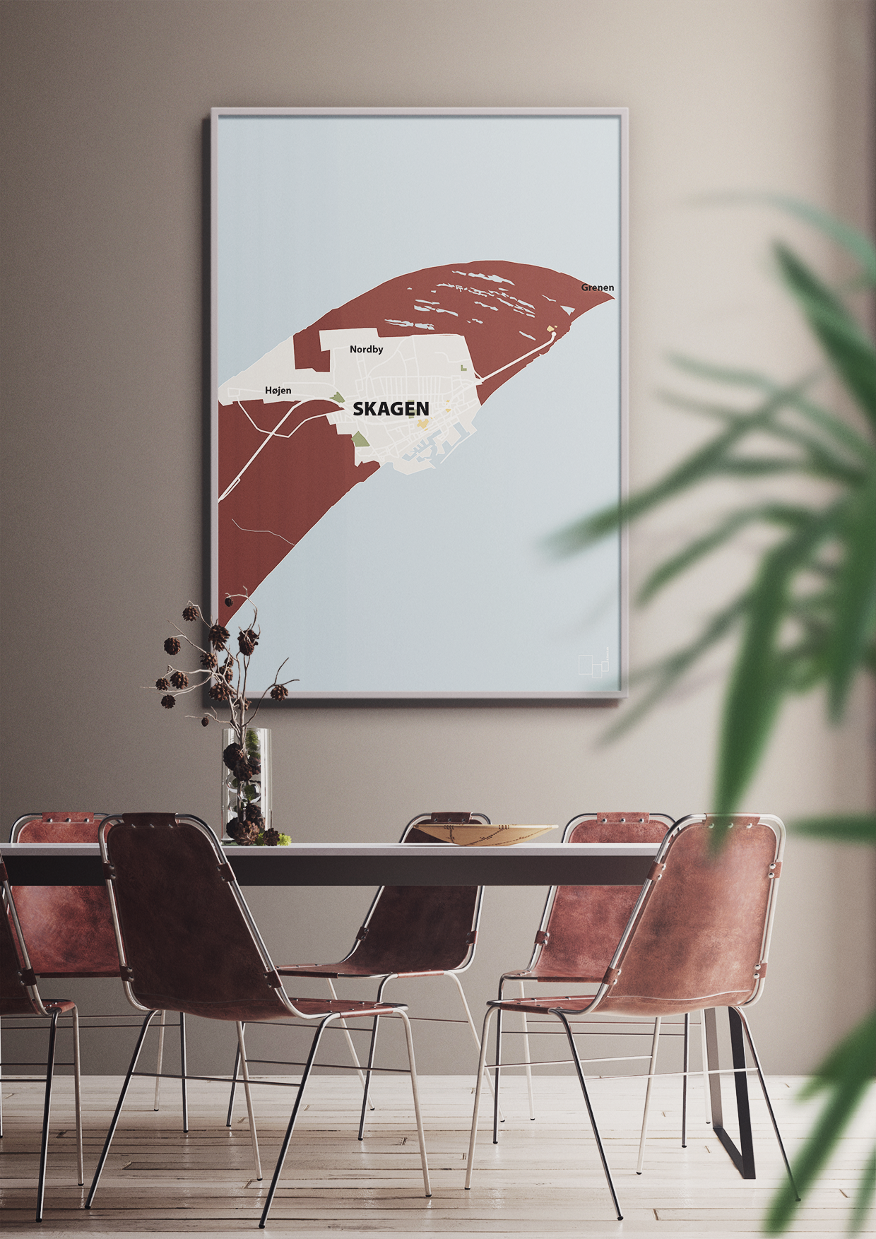 plakat: byplakat skagen - kort - graphic charcoal-Byer-A1two3