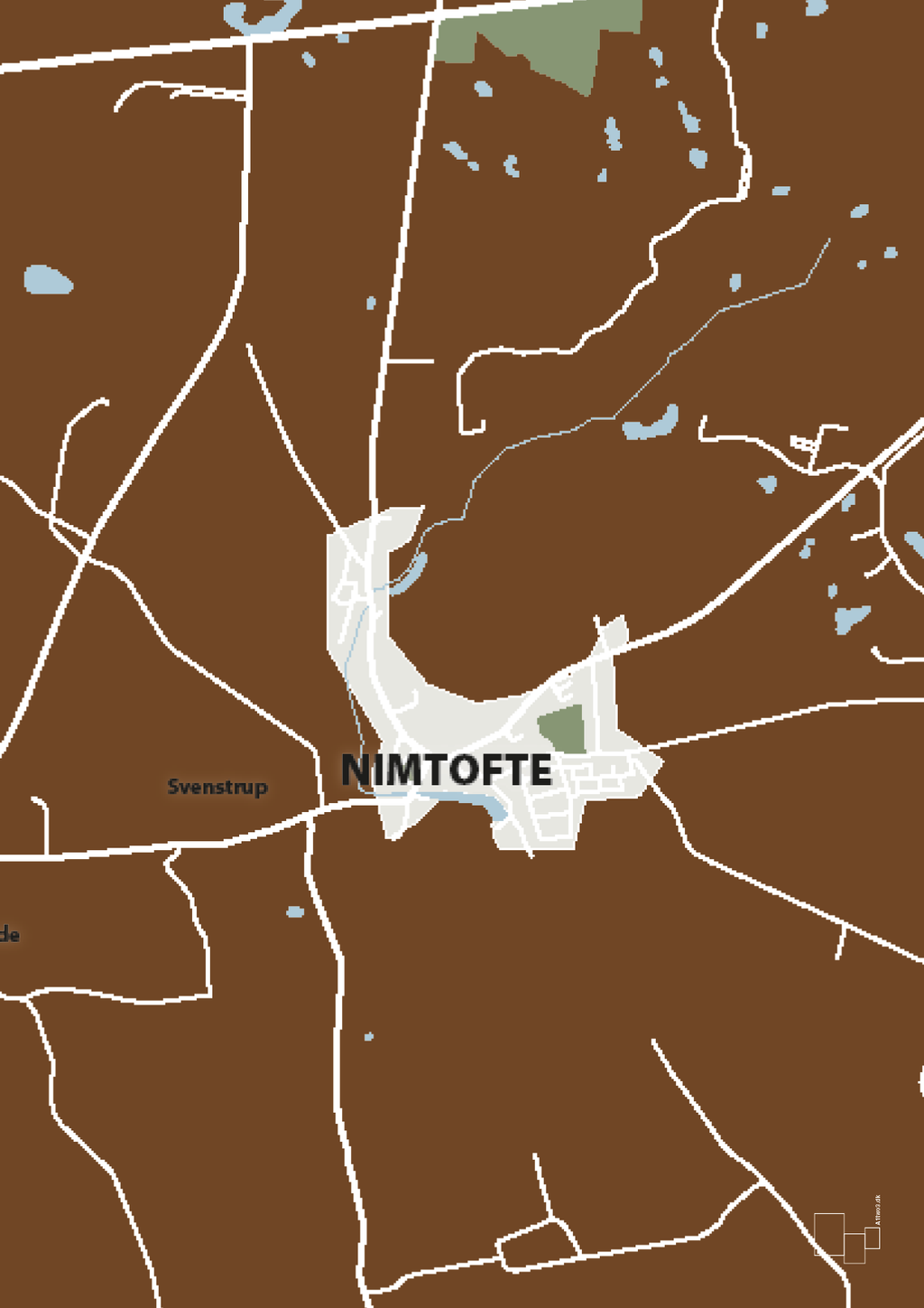 plakat: byplakat nimtofte - kort - dark brown-Byer-A1two3