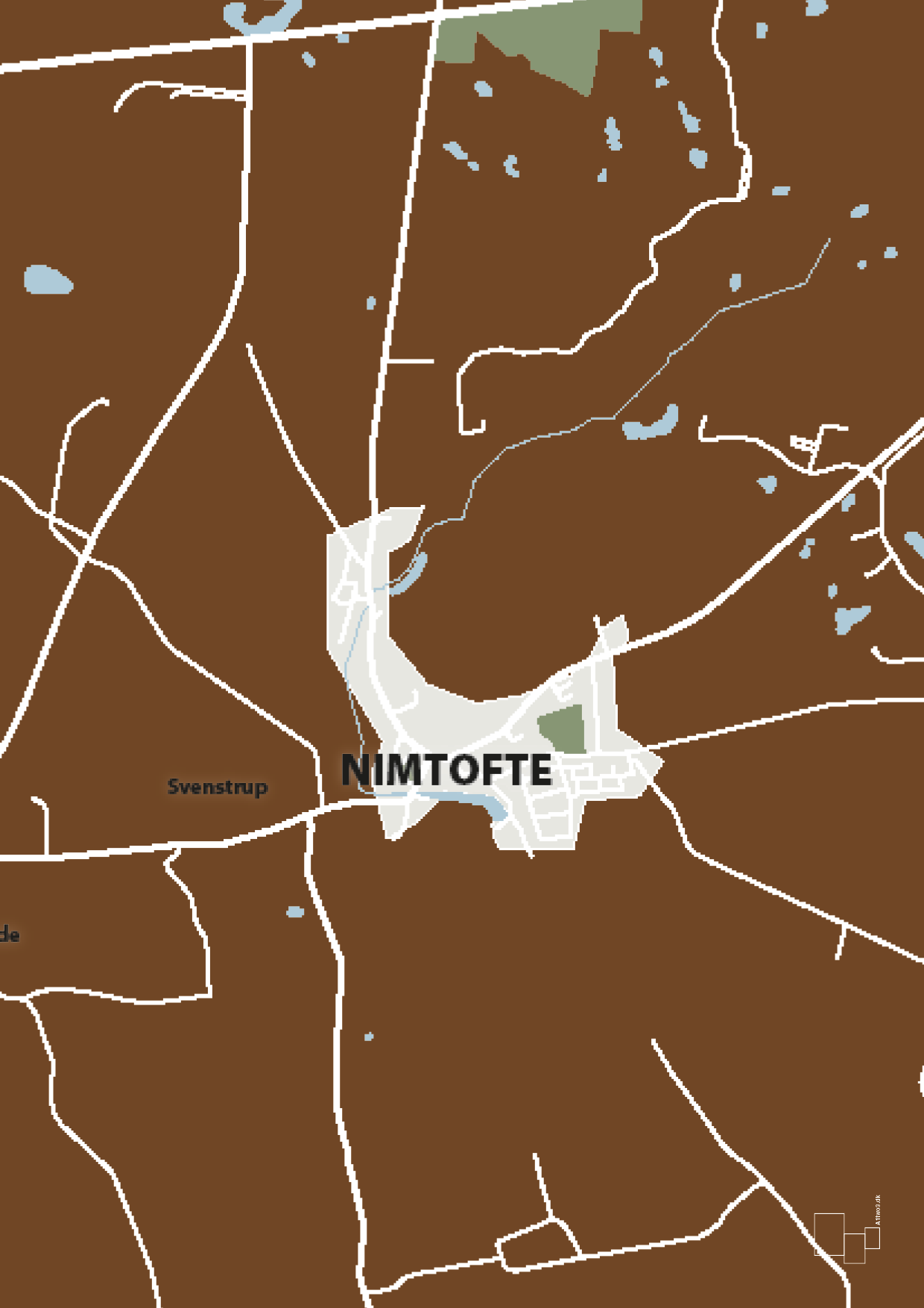 plakat: byplakat nimtofte - kort - dark brown-Byer-A1two3