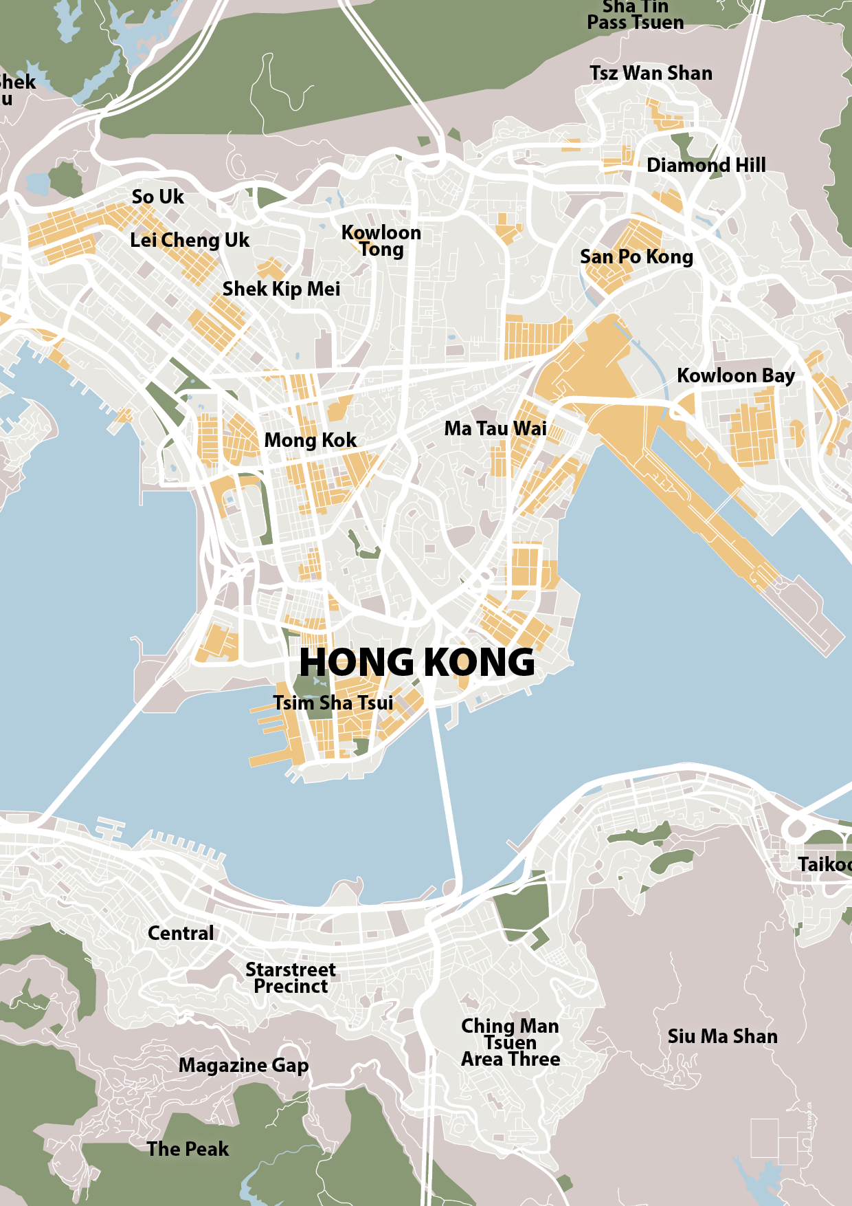 plakat: byplakat hong kong - kort - broken beige-Byer-A1two3