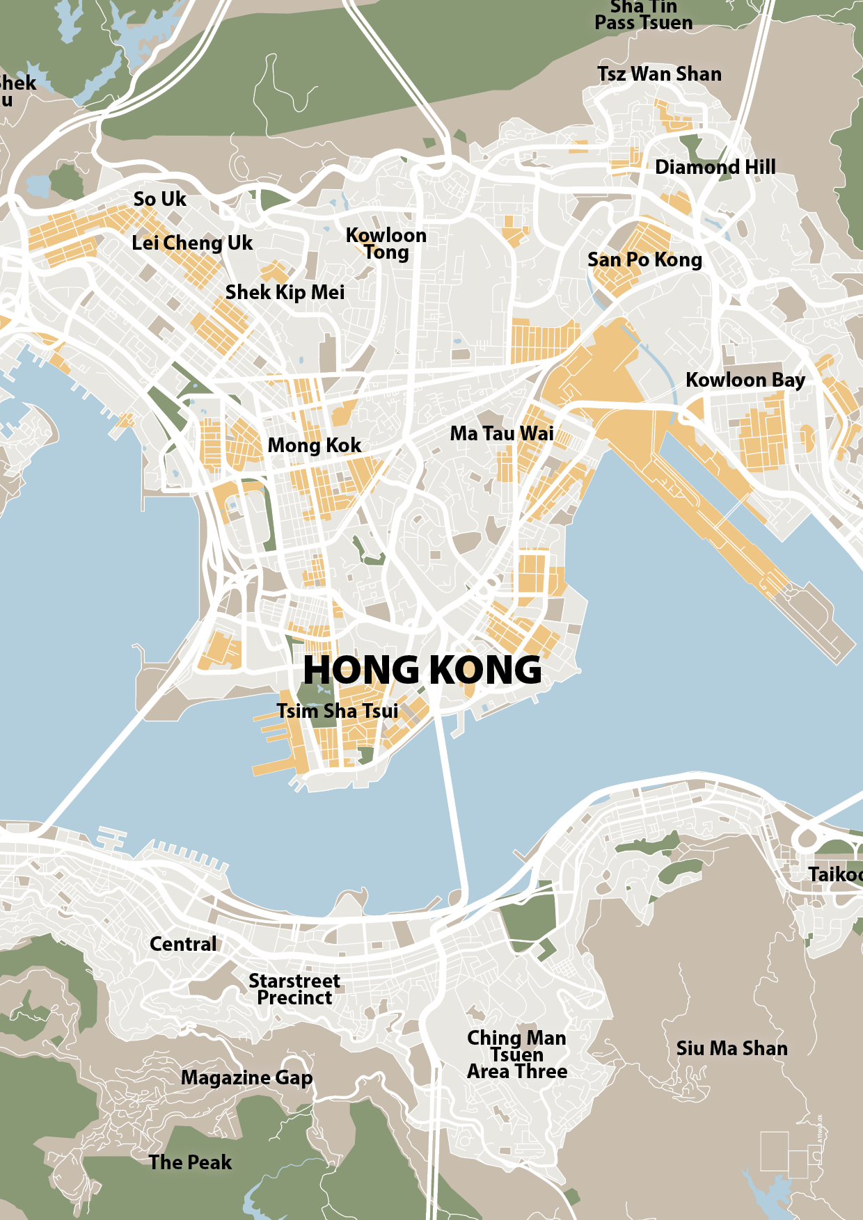 plakat: byplakat hong kong - kort - creamy mushroom-Byer-A1two3