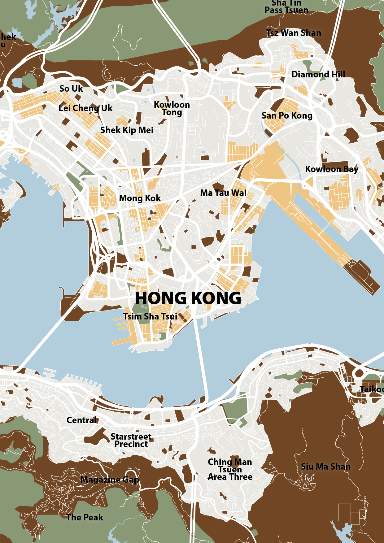 plakat: byplakat hong kong - kort - dark brown-Byer-A1two3