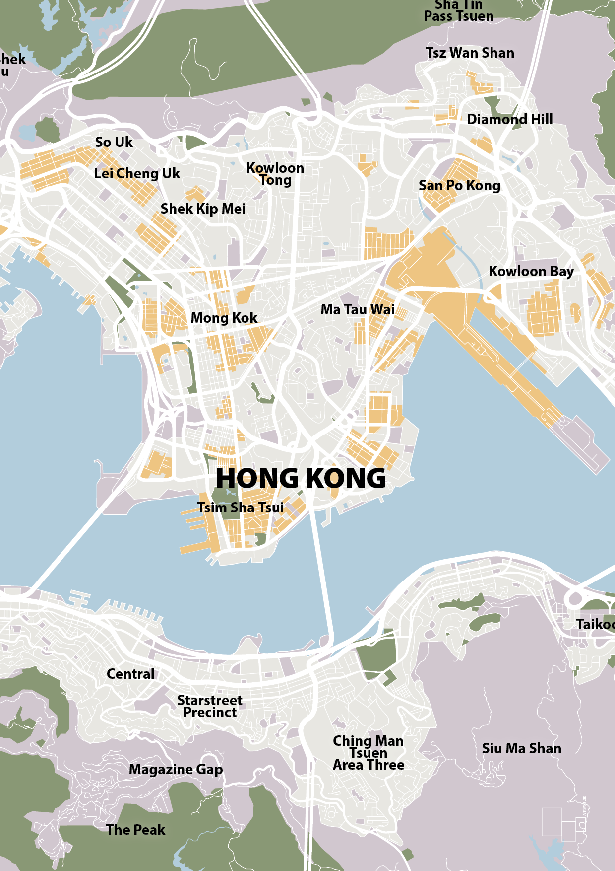 plakat: byplakat hong kong - kort - dusty lilac-Byer-A1two3