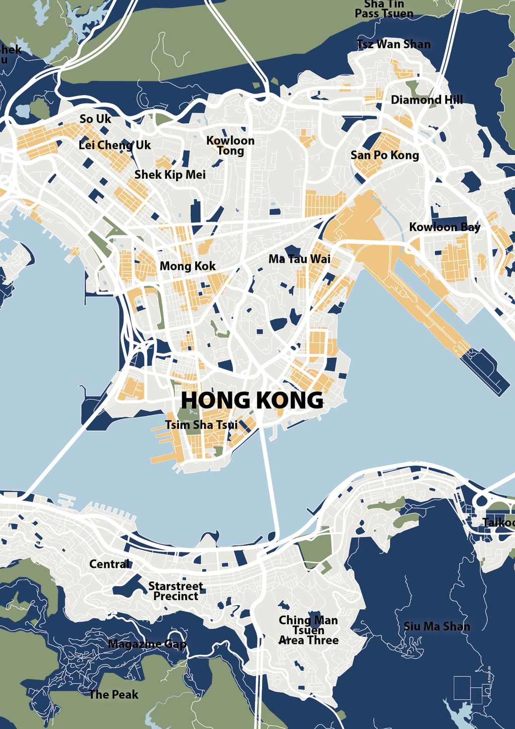 plakat: byplakat hong kong - kort - lapis blue-Byer-A1two3