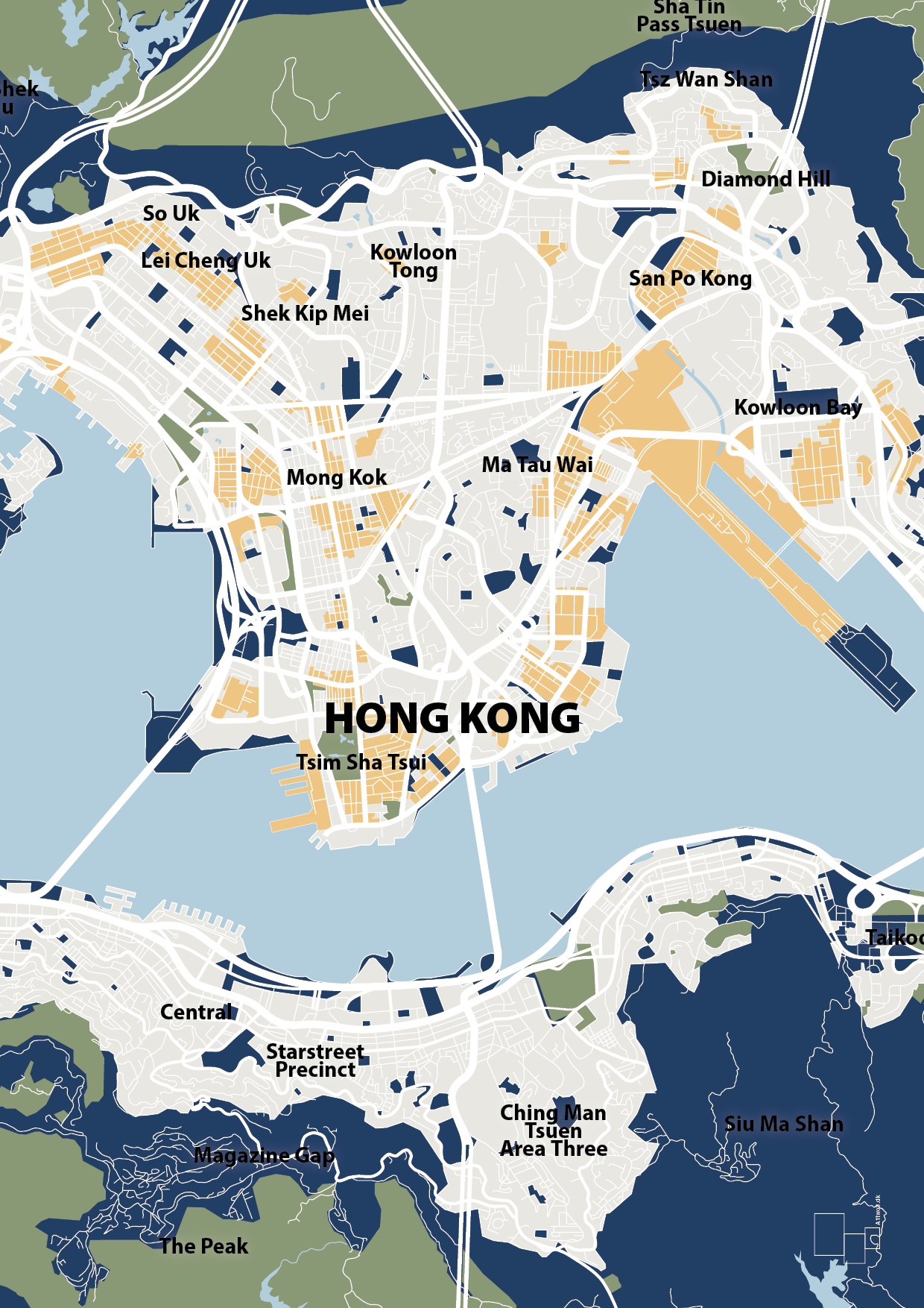 plakat: byplakat hong kong - kort - lapis blue-Byer-A1two3