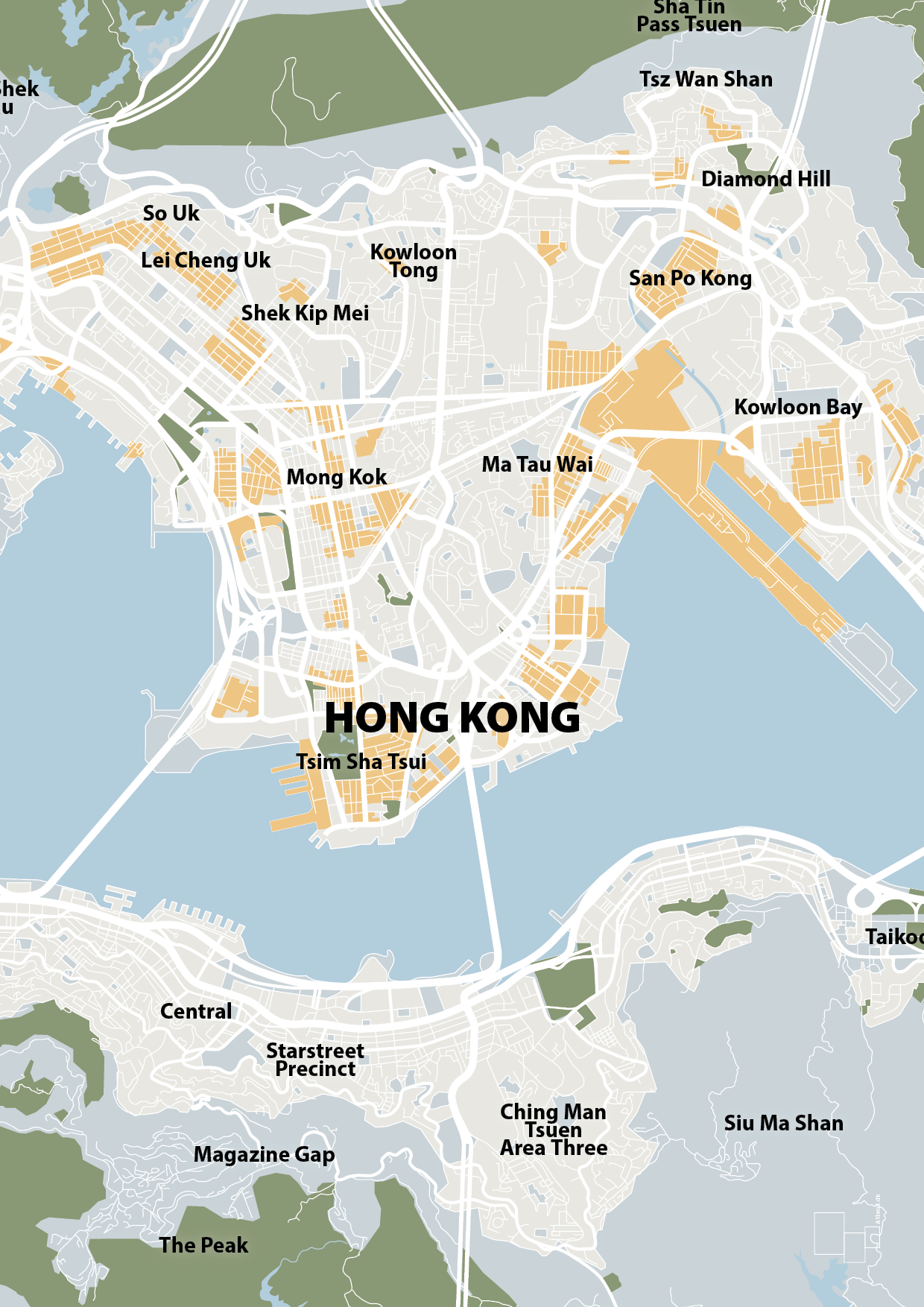 plakat: byplakat hong kong - kort - light drizzle-Byer-A1two3