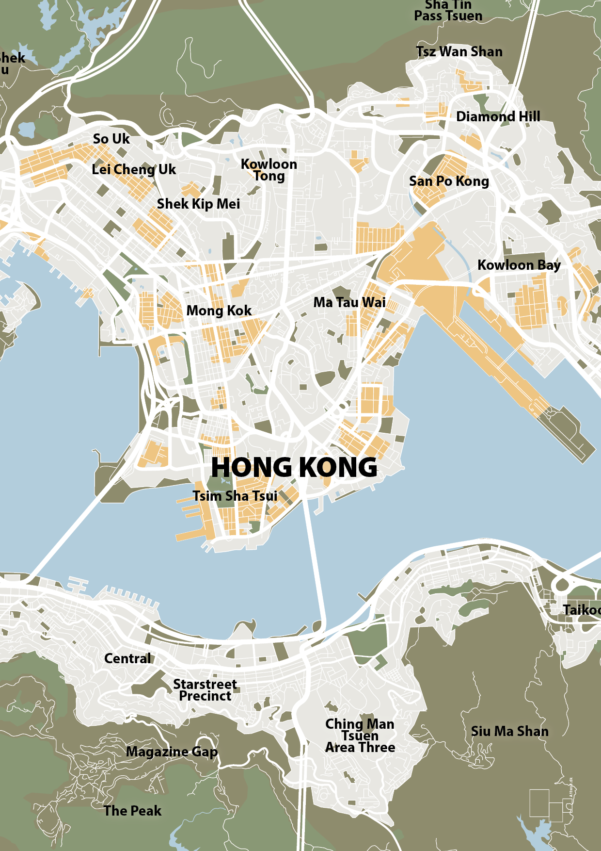 plakat: byplakat hong kong - kort - misty forrest-Byer-A1two3