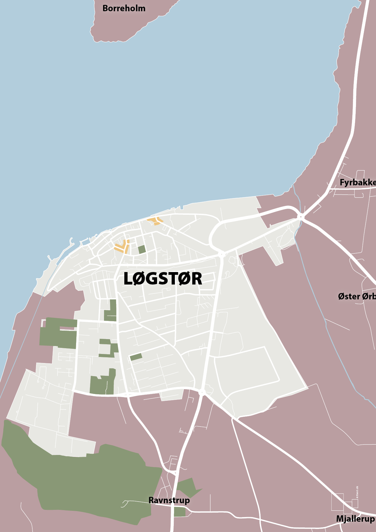 plakat: byplakat løgstør - kort - light rose-Byer-A1two3