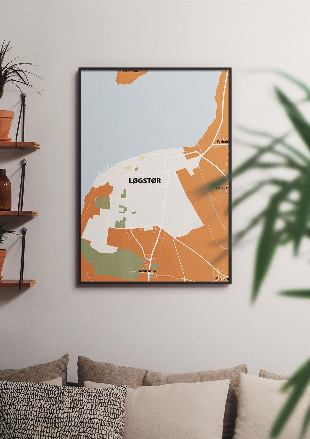 plakat: byplakat løgstør - kort - graphic charcoal-Byer-A1two3