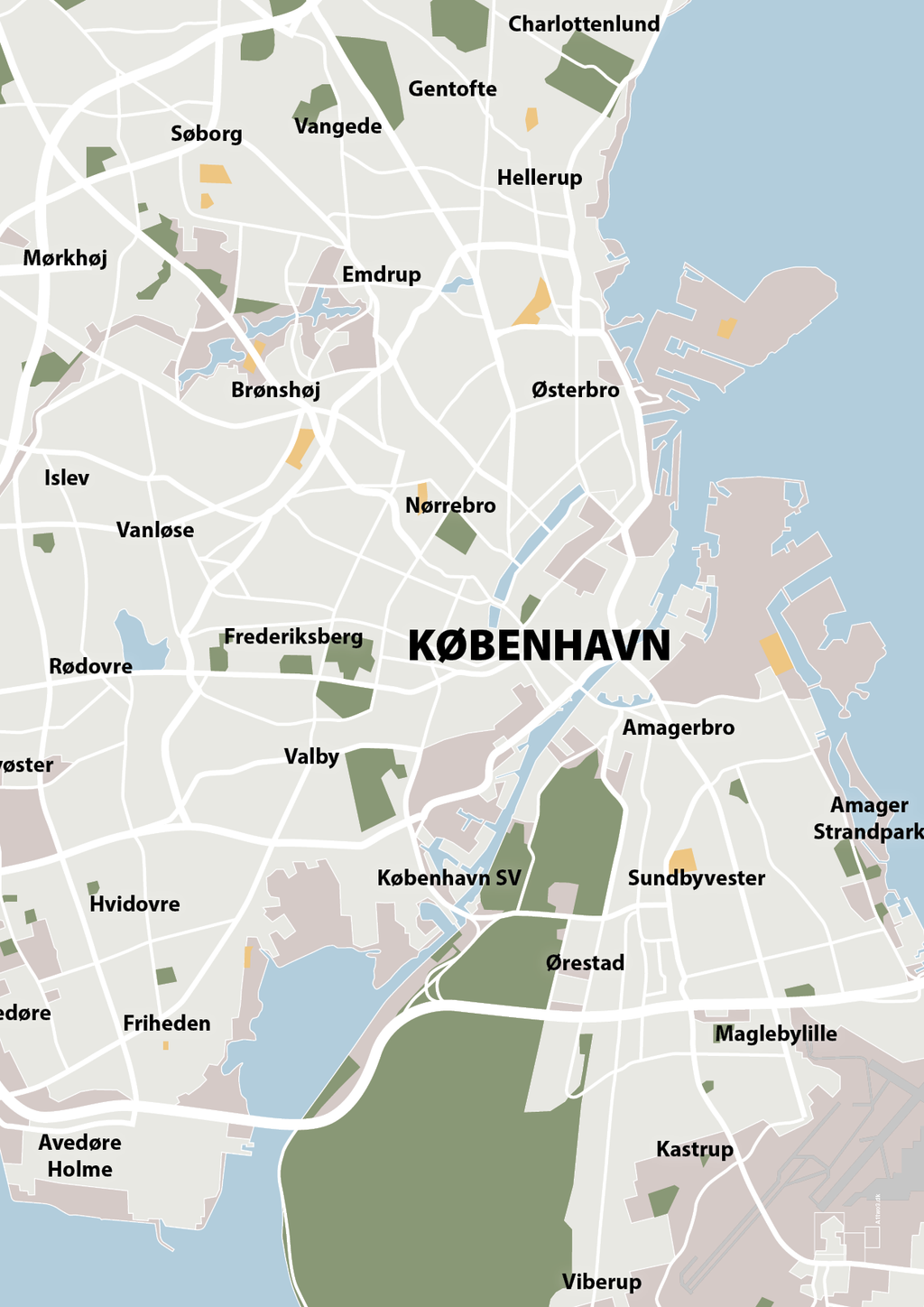 plakat: byplakat københavn - kort - broken beige-Byer-A1two3