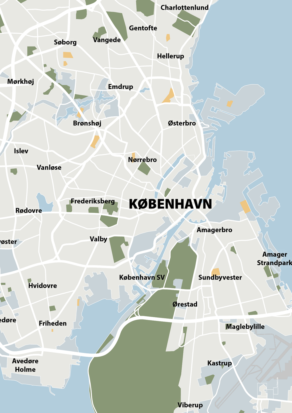 plakat: byplakat københavn - kort - light drizzle-Byer-A1two3