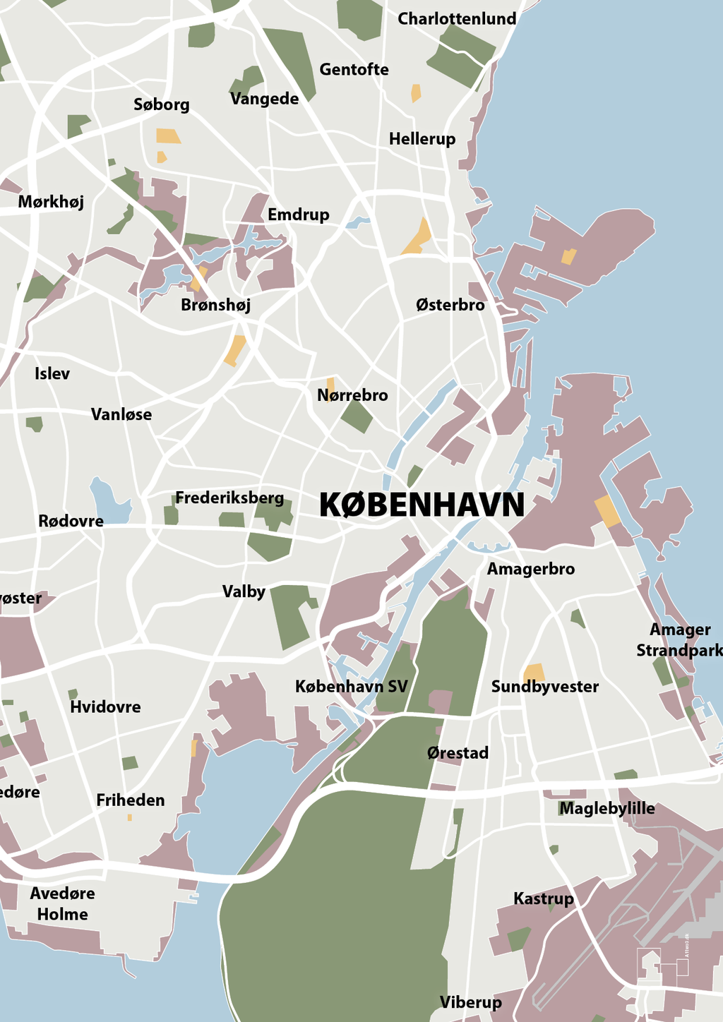 plakat: byplakat københavn - kort - light rose-Byer-A1two3