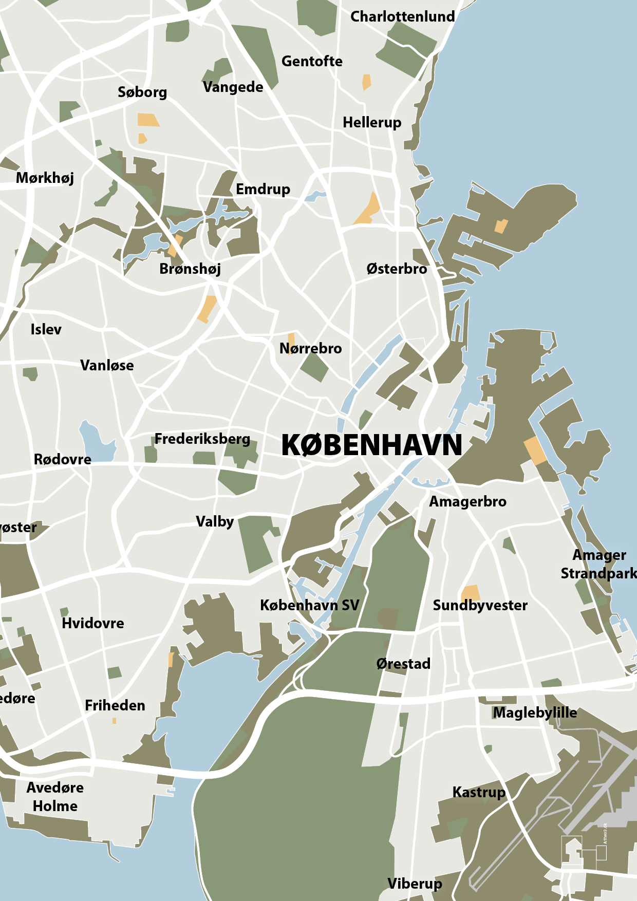 plakat: byplakat københavn - kort - misty forrest-Byer-A1two3