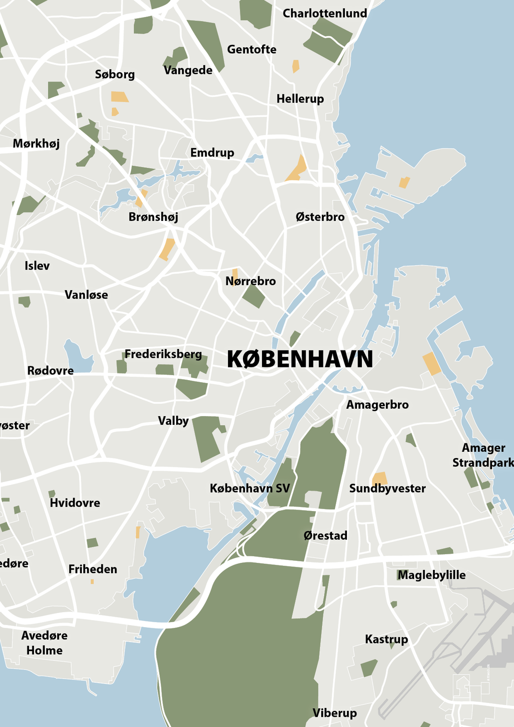 plakat: byplakat københavn - kort - painters white-Byer-A1two3