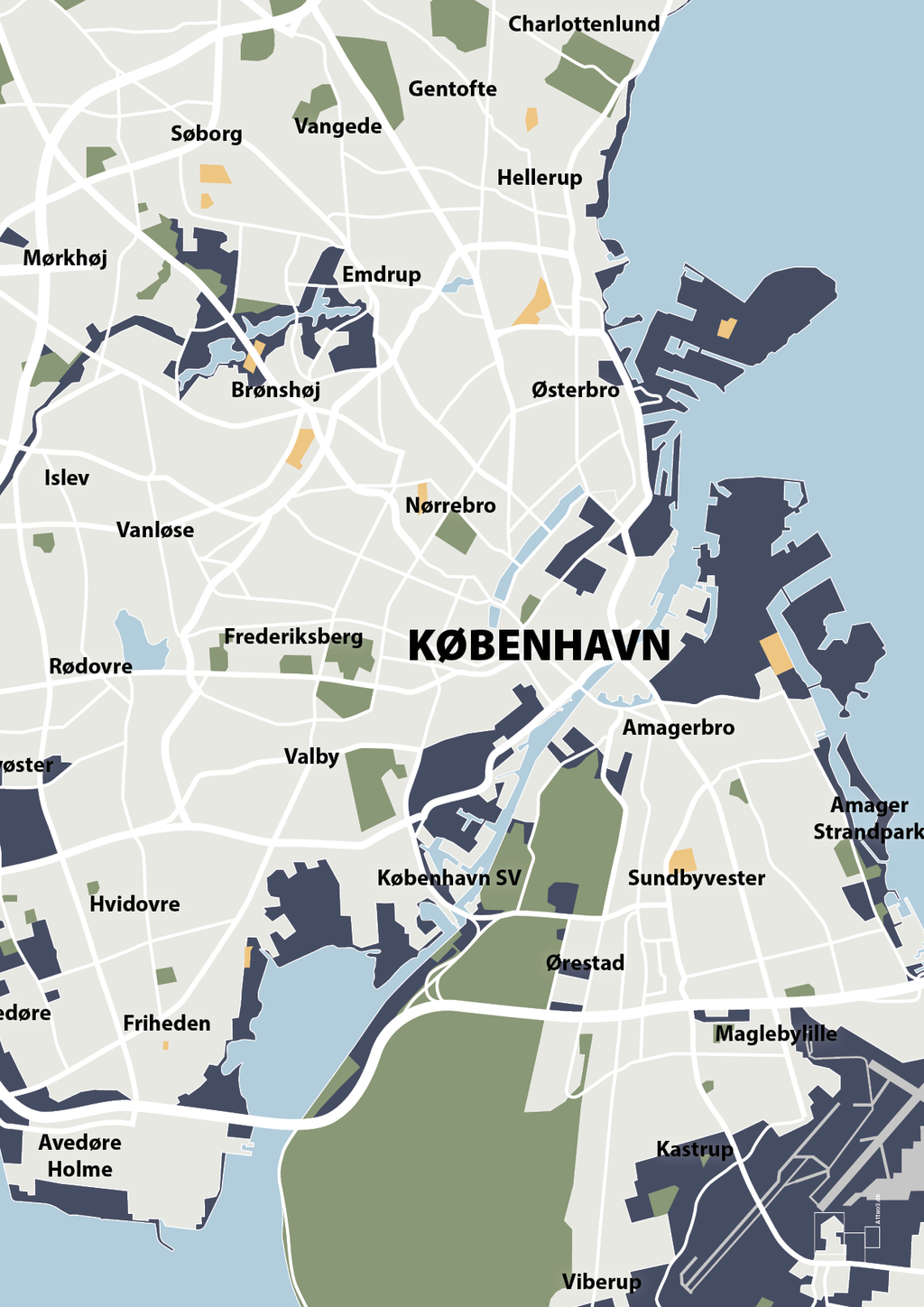plakat: byplakat københavn - kort - petrol-Byer-A1two3