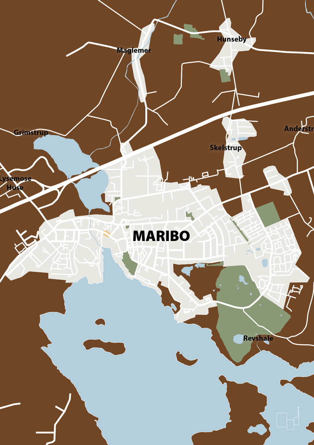 plakat: byplakat maribo - kort - dark brown