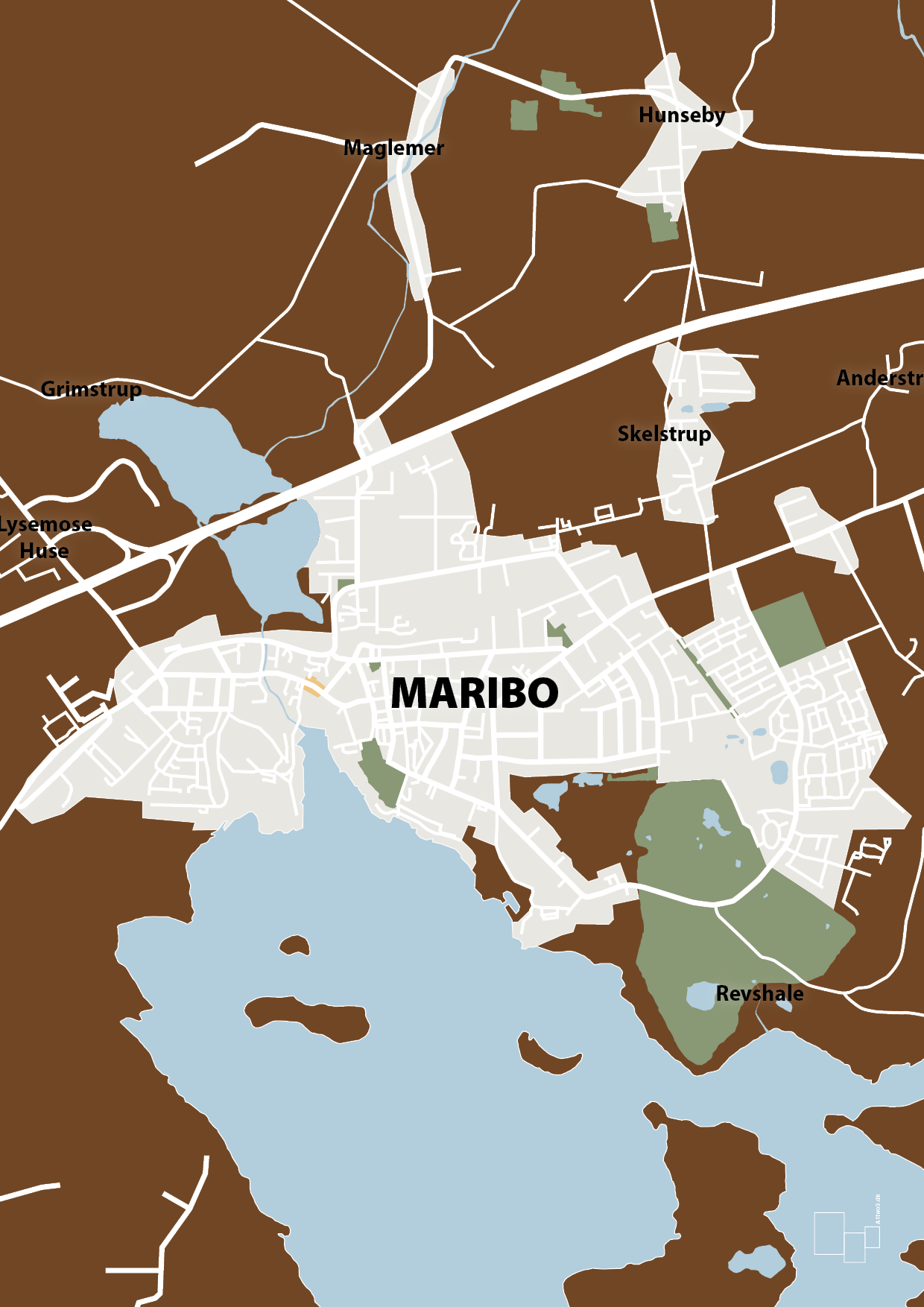 plakat: byplakat maribo - kort - dark brown