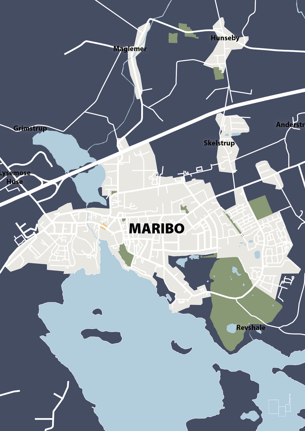 plakat: byplakat maribo - kort - petrol