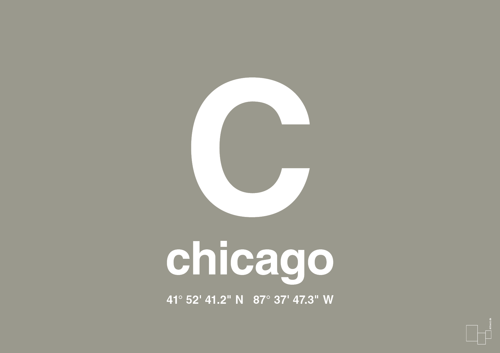 plakat: byplakat chicago med koordinater - battleship gray-Byer-A1two3
