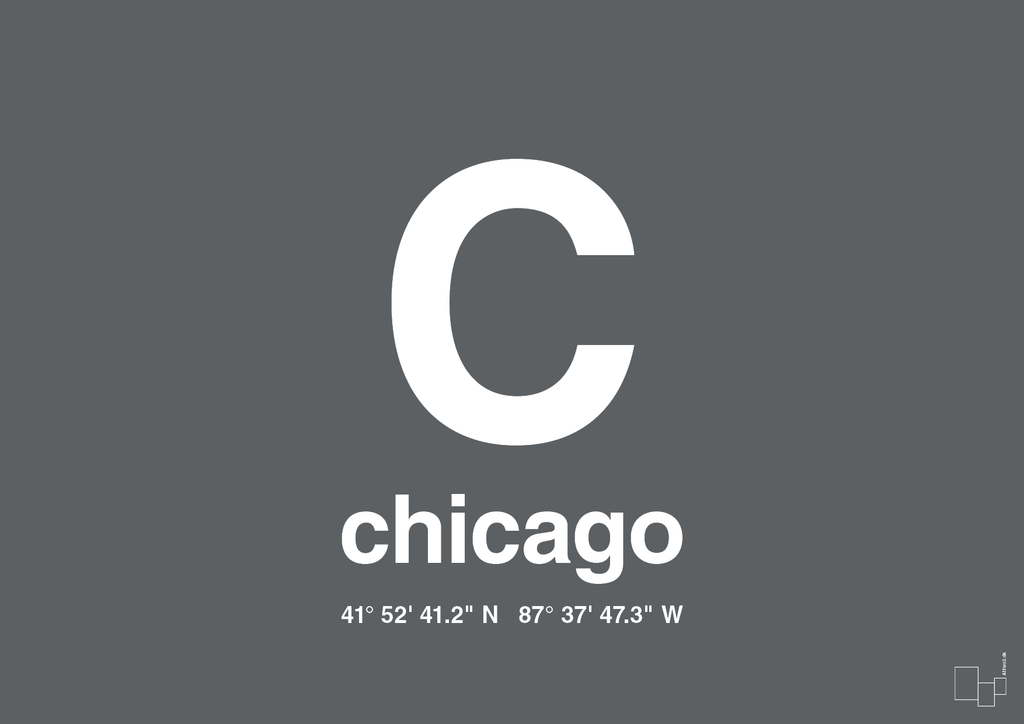 plakat: byplakat chicago med koordinater - graphic charcoal-Byer-A1two3