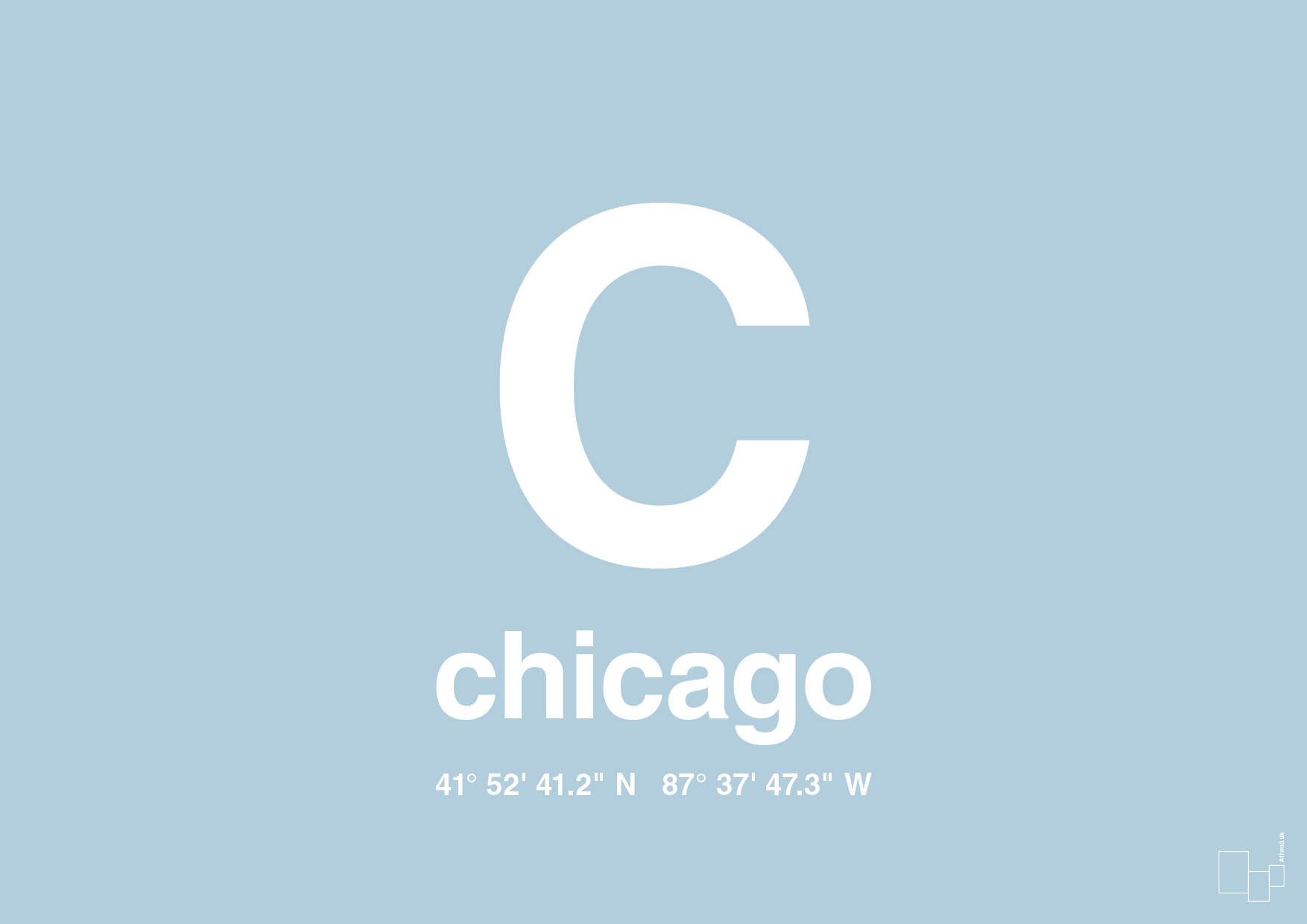 plakat: byplakat chicago med koordinater - heavenly blue-Byer-A1two3