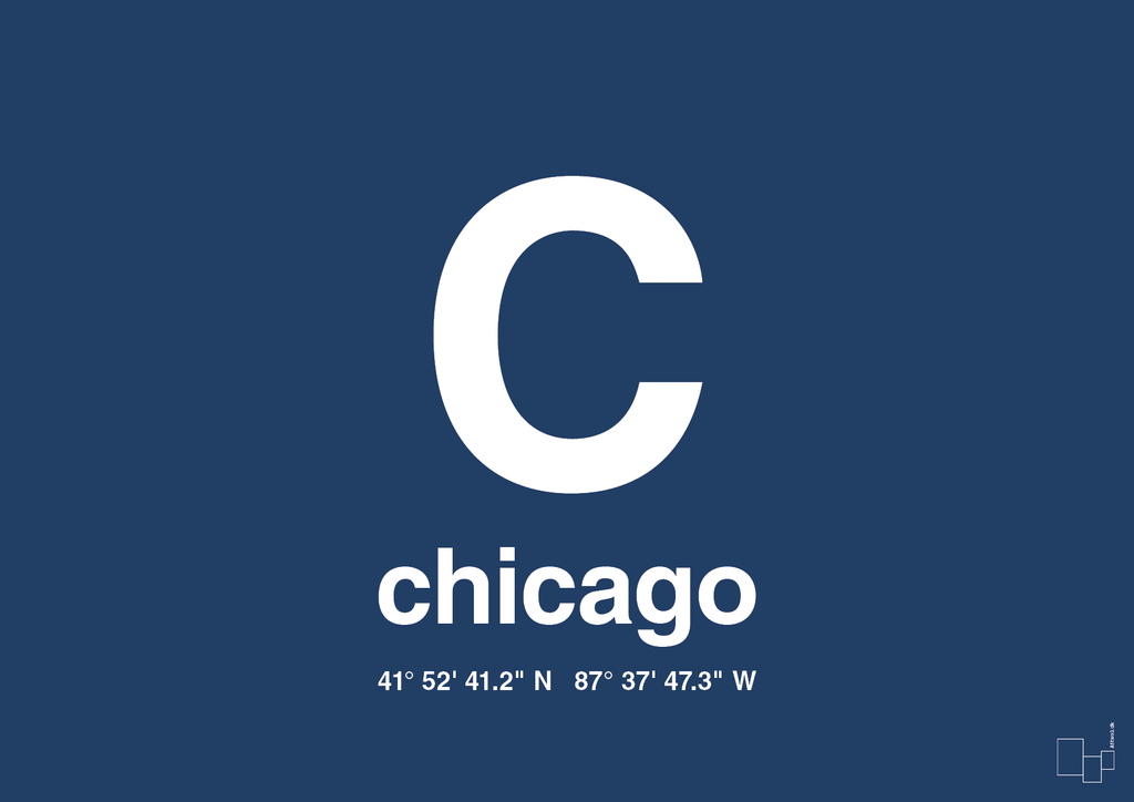 plakat: byplakat chicago med koordinater - lapis blue-Byer-A1two3