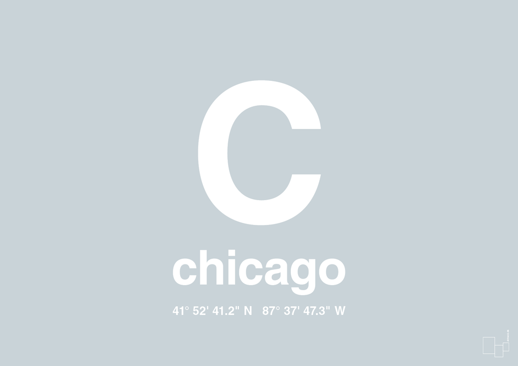 plakat: byplakat chicago med koordinater - light drizzle-Byer-A1two3