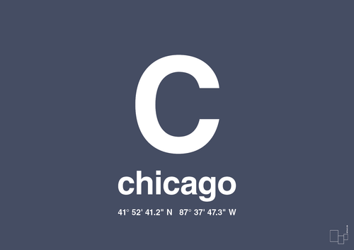 Byplakat chicago med koordinater - petrol-Byer-A1two3