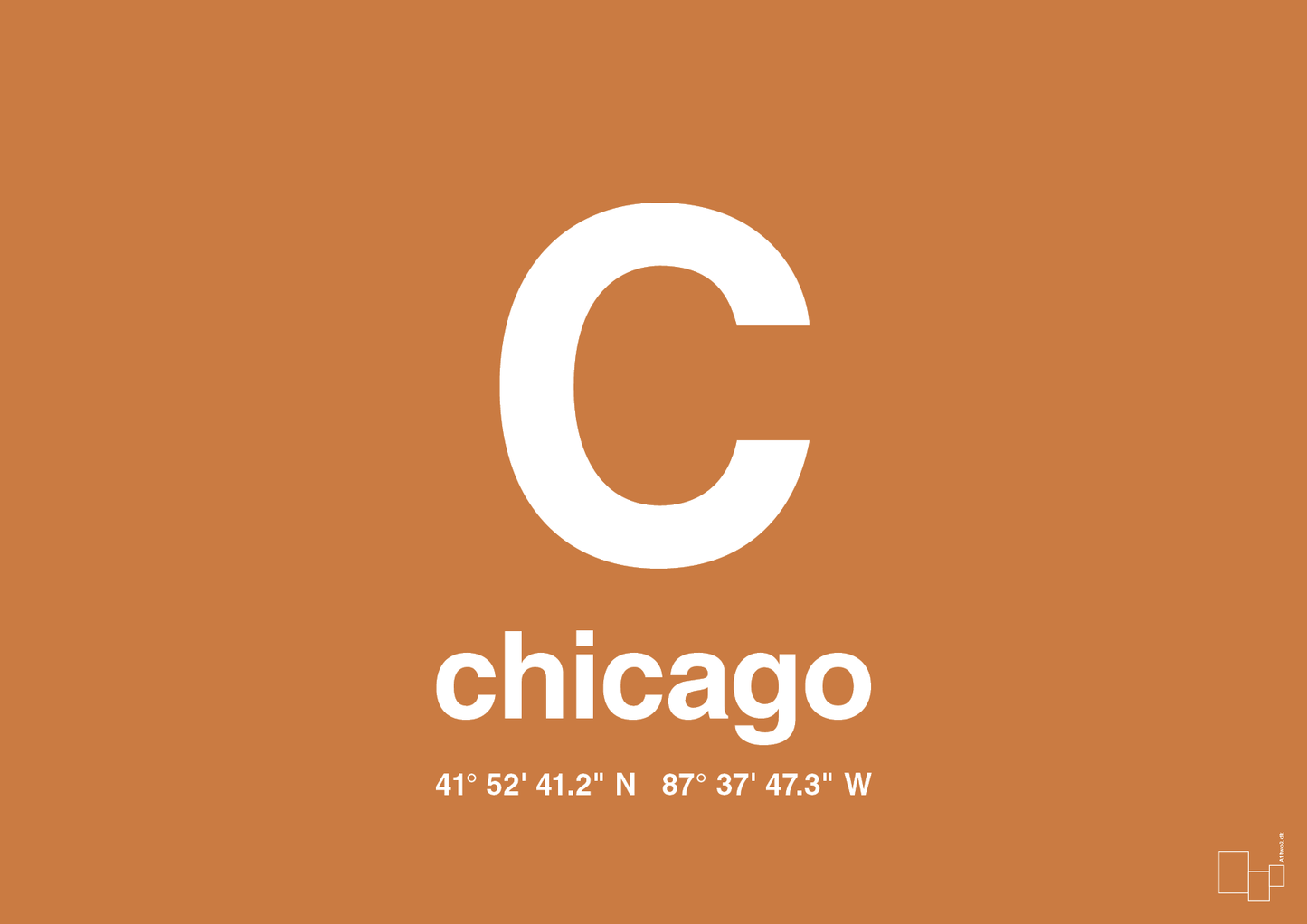 plakat: byplakat chicago med koordinater - rumba orange-Byer-A1two3