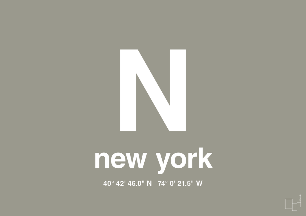 plakat: byplakat new york med koordinater - battleship gray-Byer-A1two3