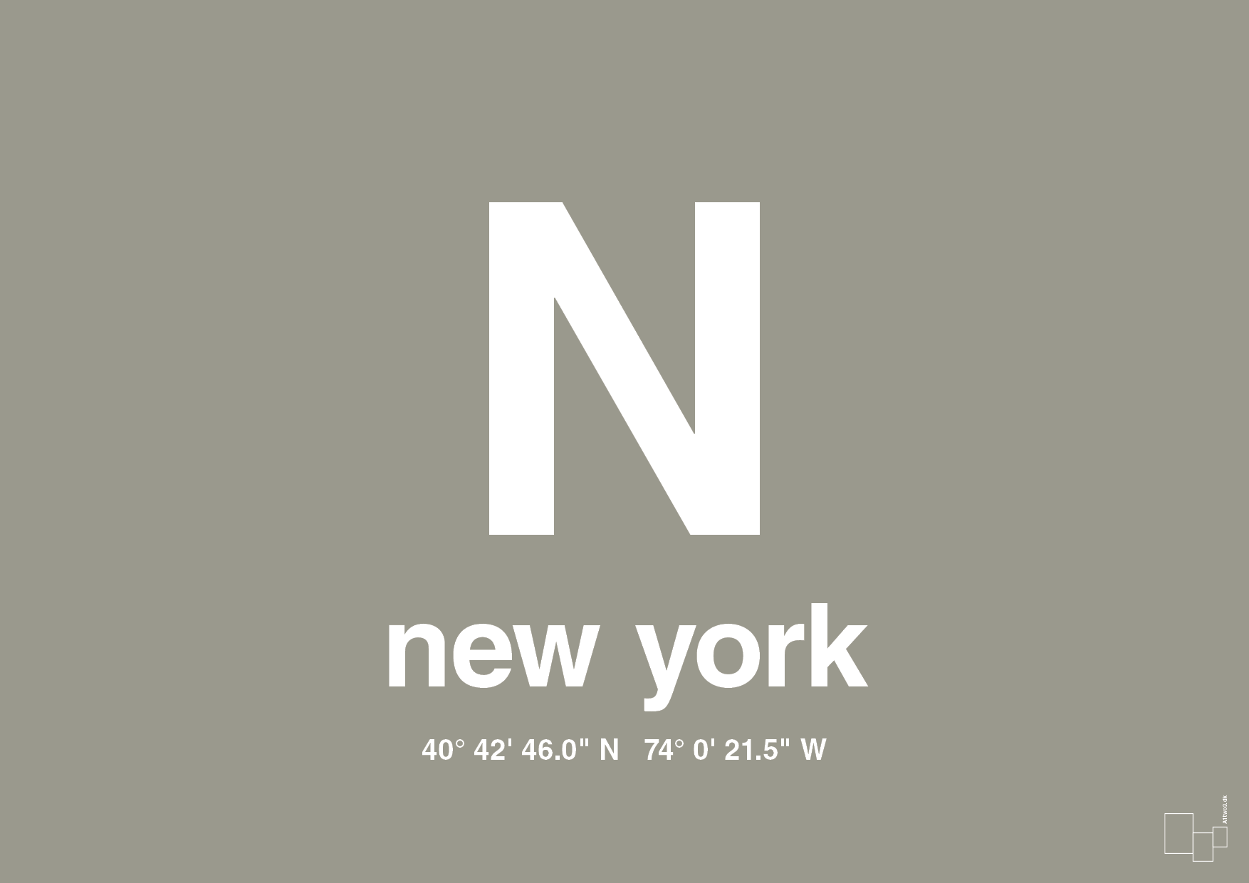 plakat: byplakat new york med koordinater - battleship gray-Byer-A1two3