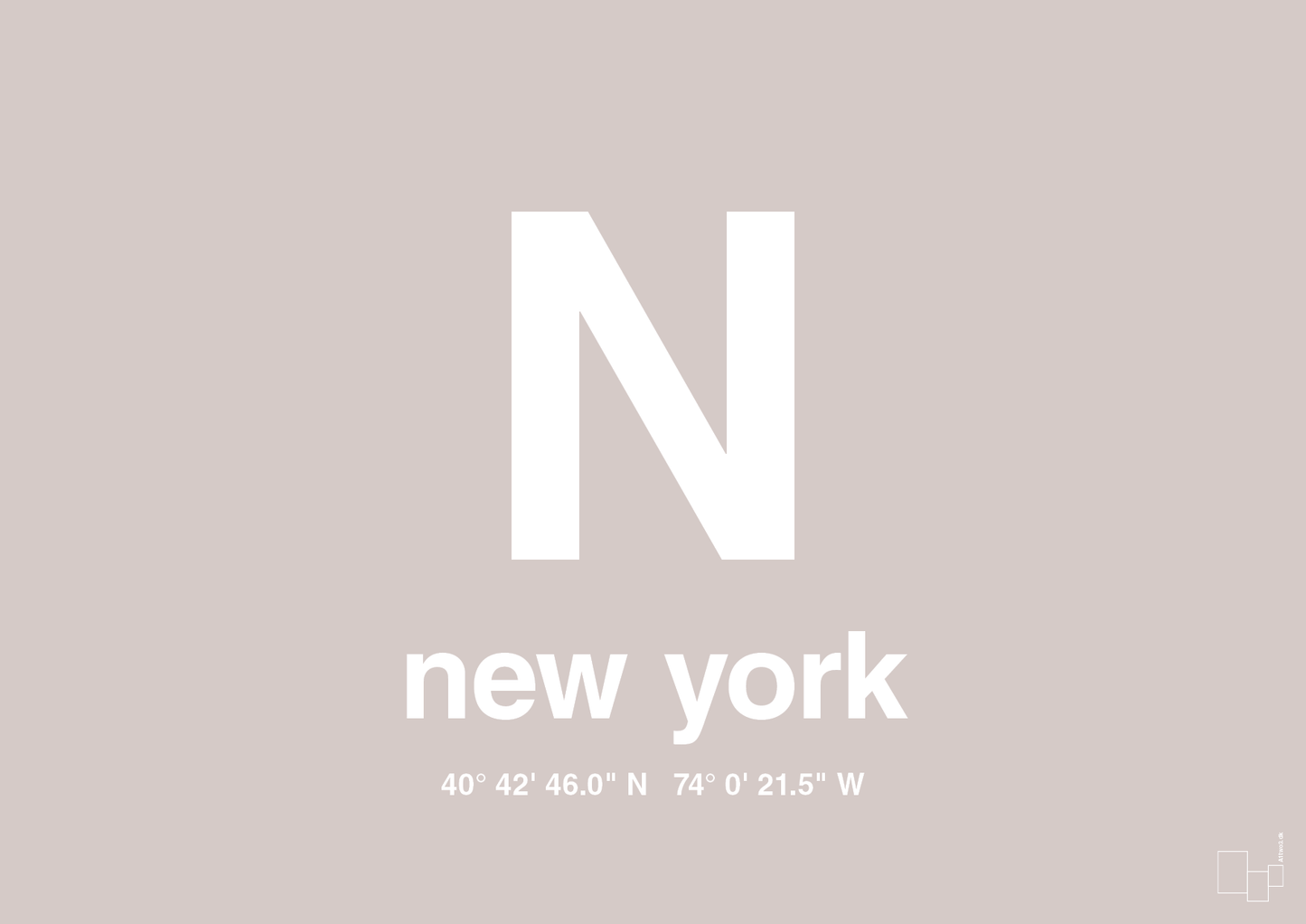 plakat: byplakat new york med koordinater - broken beige-Byer-A1two3