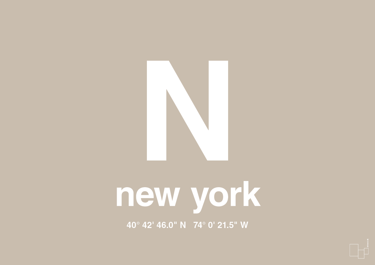 plakat: byplakat new york med koordinater - creamy mushroom-Byer-A1two3