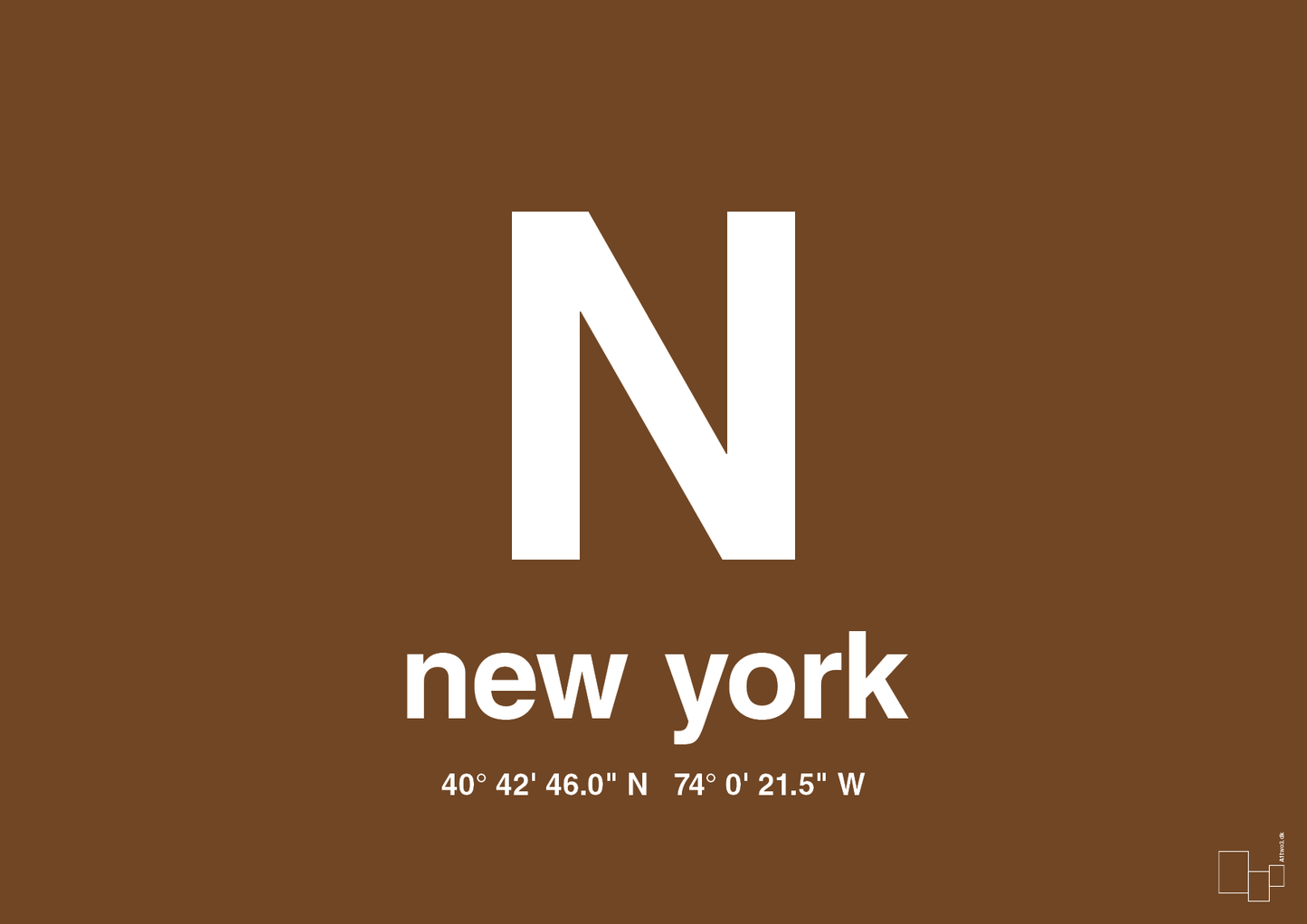 plakat: byplakat new york med koordinater - dark brown-Byer-A1two3