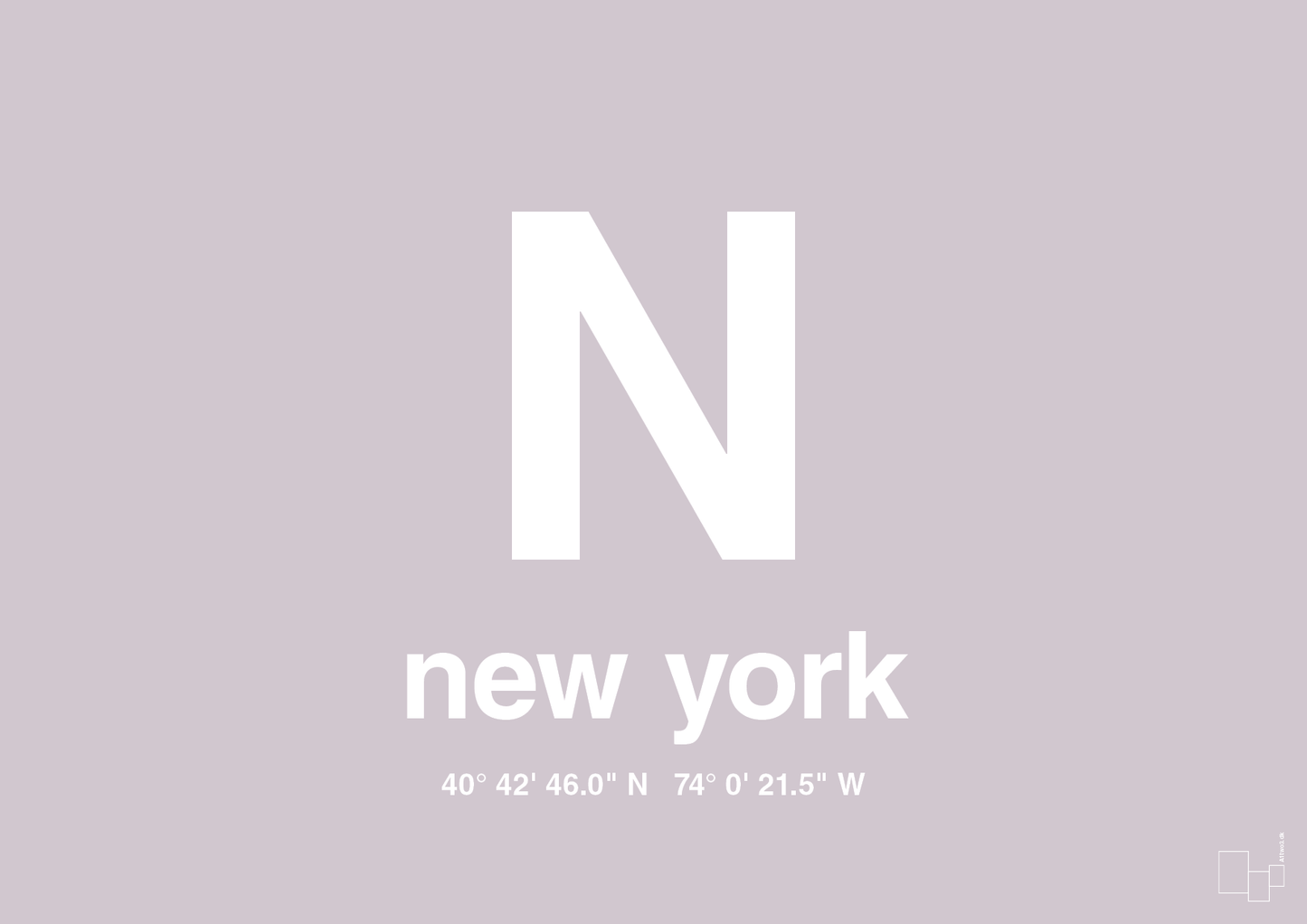 plakat: byplakat new york med koordinater - dusty lilac-Byer-A1two3