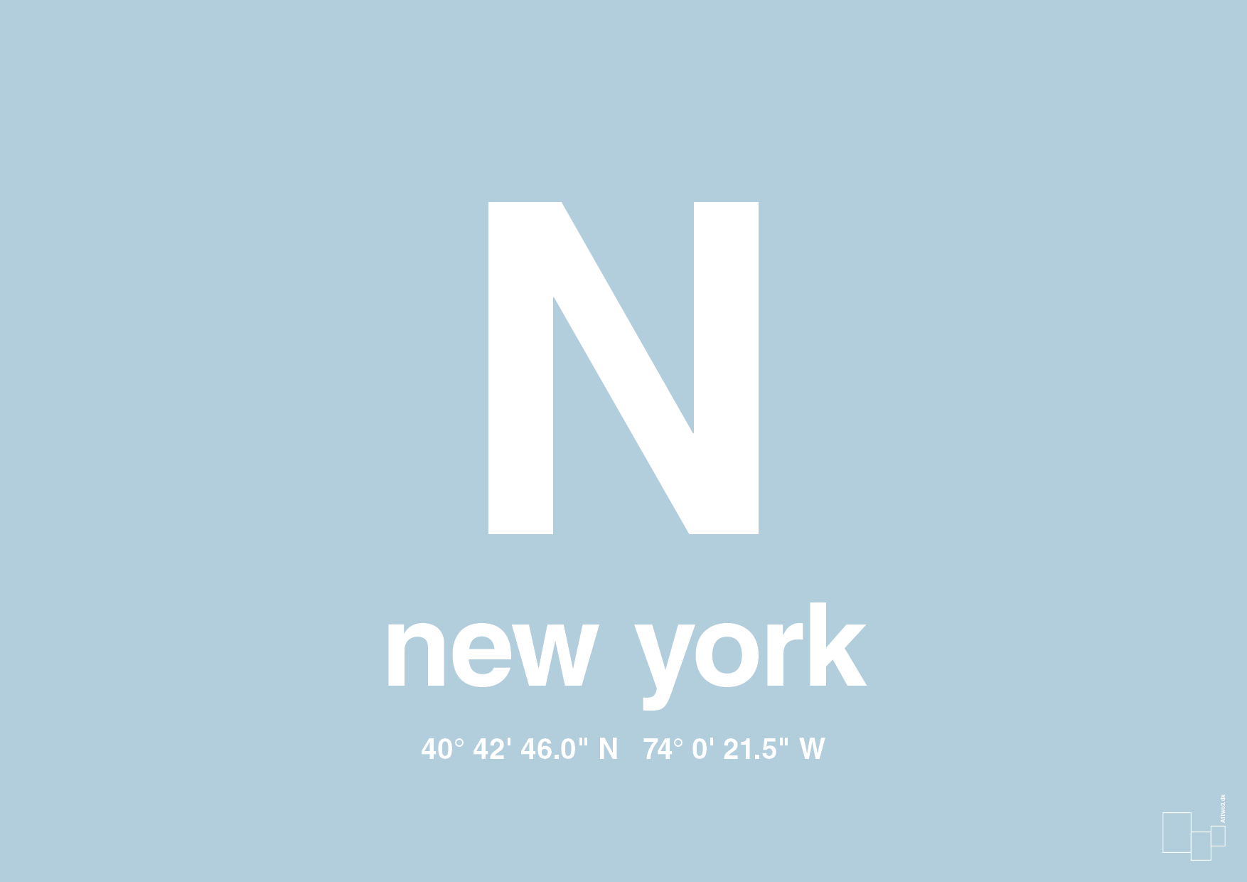 plakat: byplakat new york med koordinater - heavenly blue-Byer-A1two3