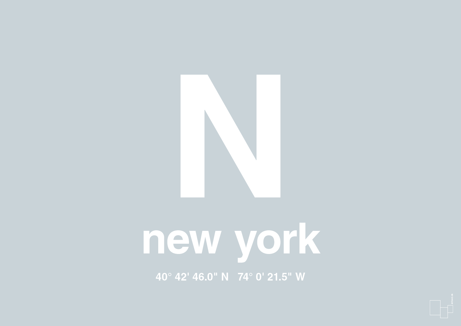 plakat: byplakat new york med koordinater - light drizzle-Byer-A1two3