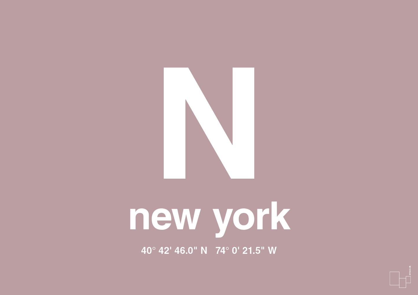 plakat: byplakat new york med koordinater - light rose-Byer-A1two3
