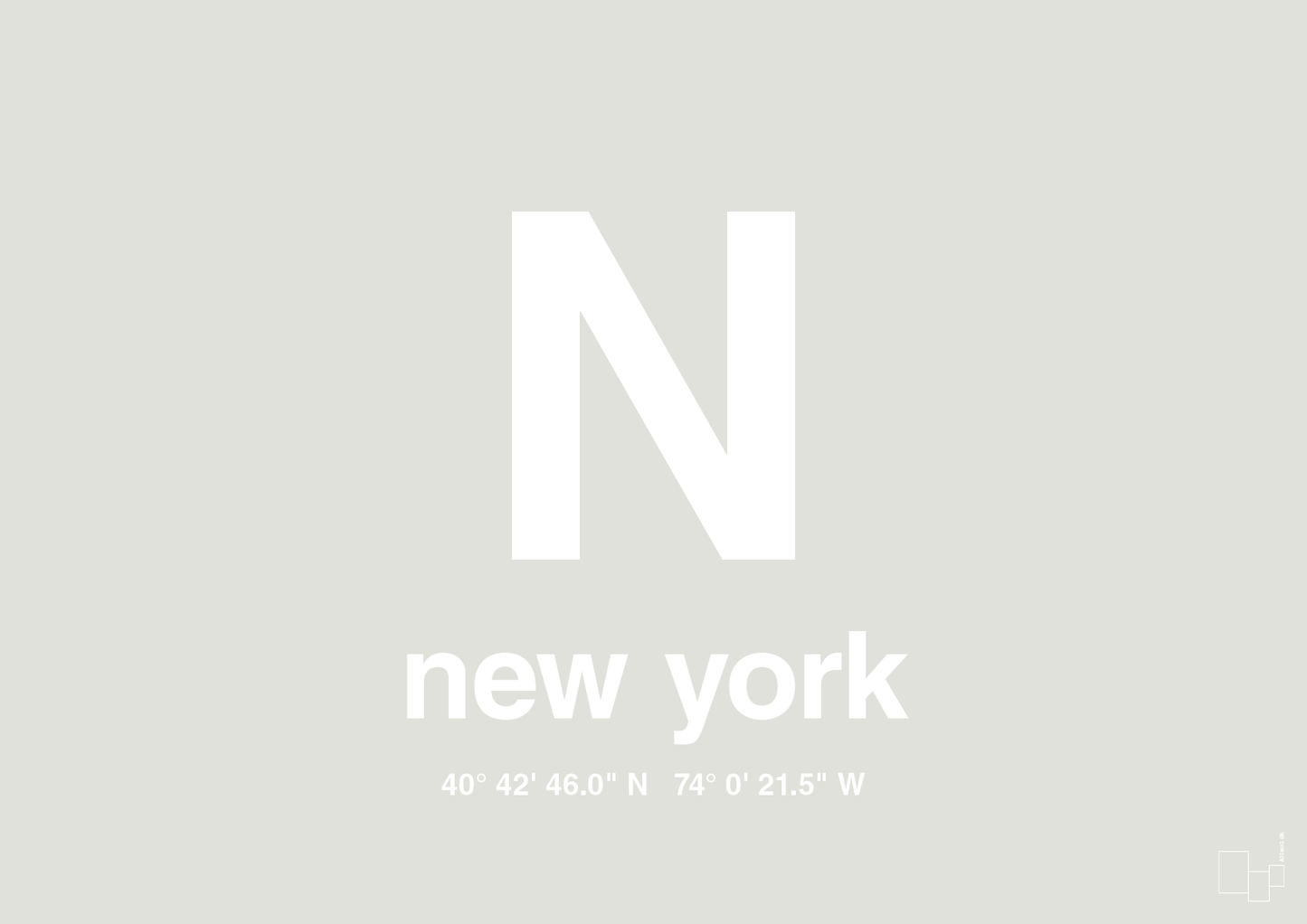 plakat: byplakat new york med koordinater - painters white-Byer-A1two3