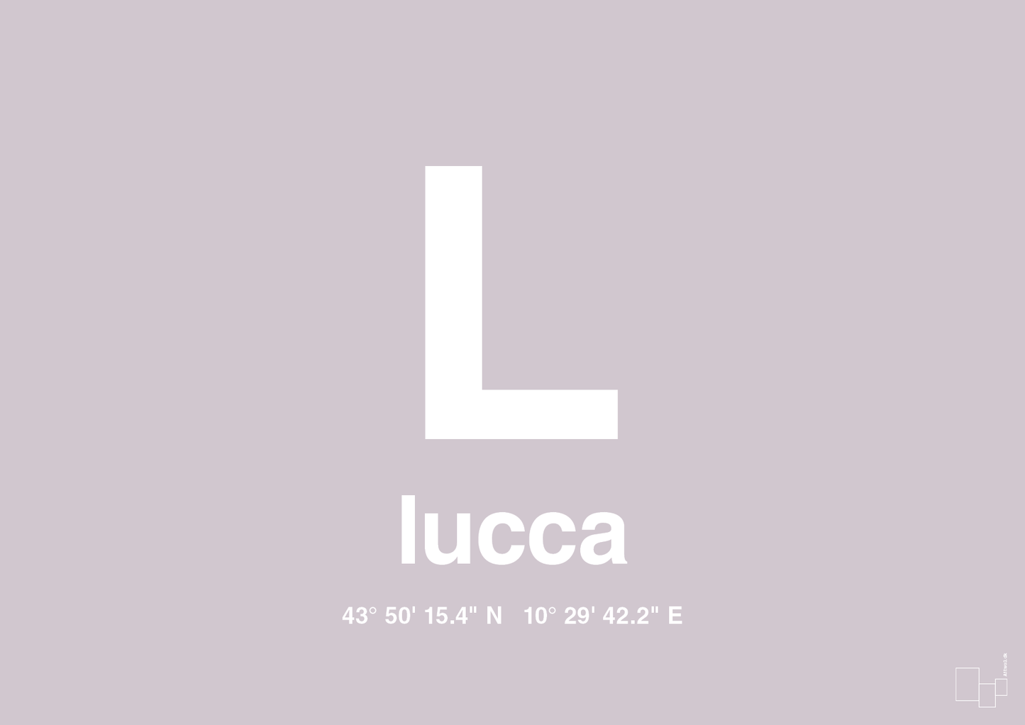plakat: byplakat lucca med koordinater - dusty lilac-Byer-A1two3