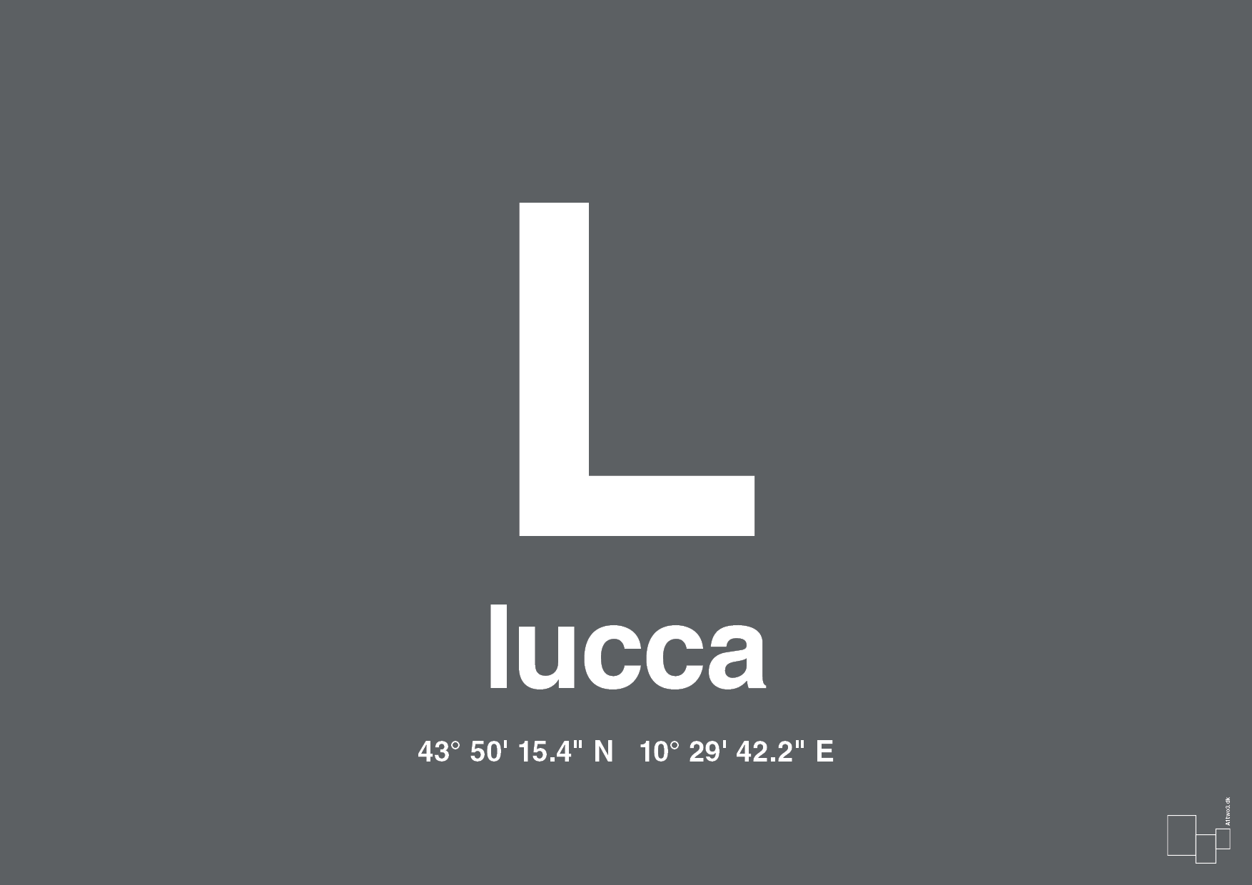 plakat: byplakat lucca med koordinater - graphic charcoal-Byer-A1two3