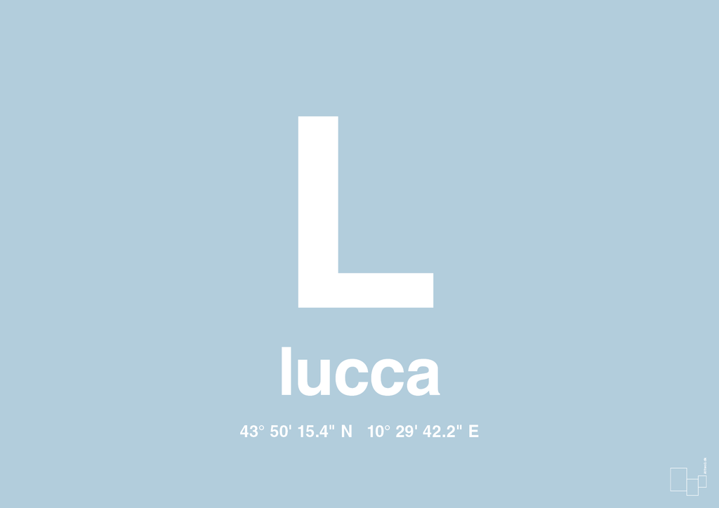 plakat: byplakat lucca med koordinater - heavenly blue-Byer-A1two3